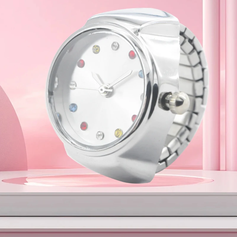 

Новые популярные креативные часы-кольца с бриллиантами, корпус из сплава, круглые циферблаты для пар и мужчин