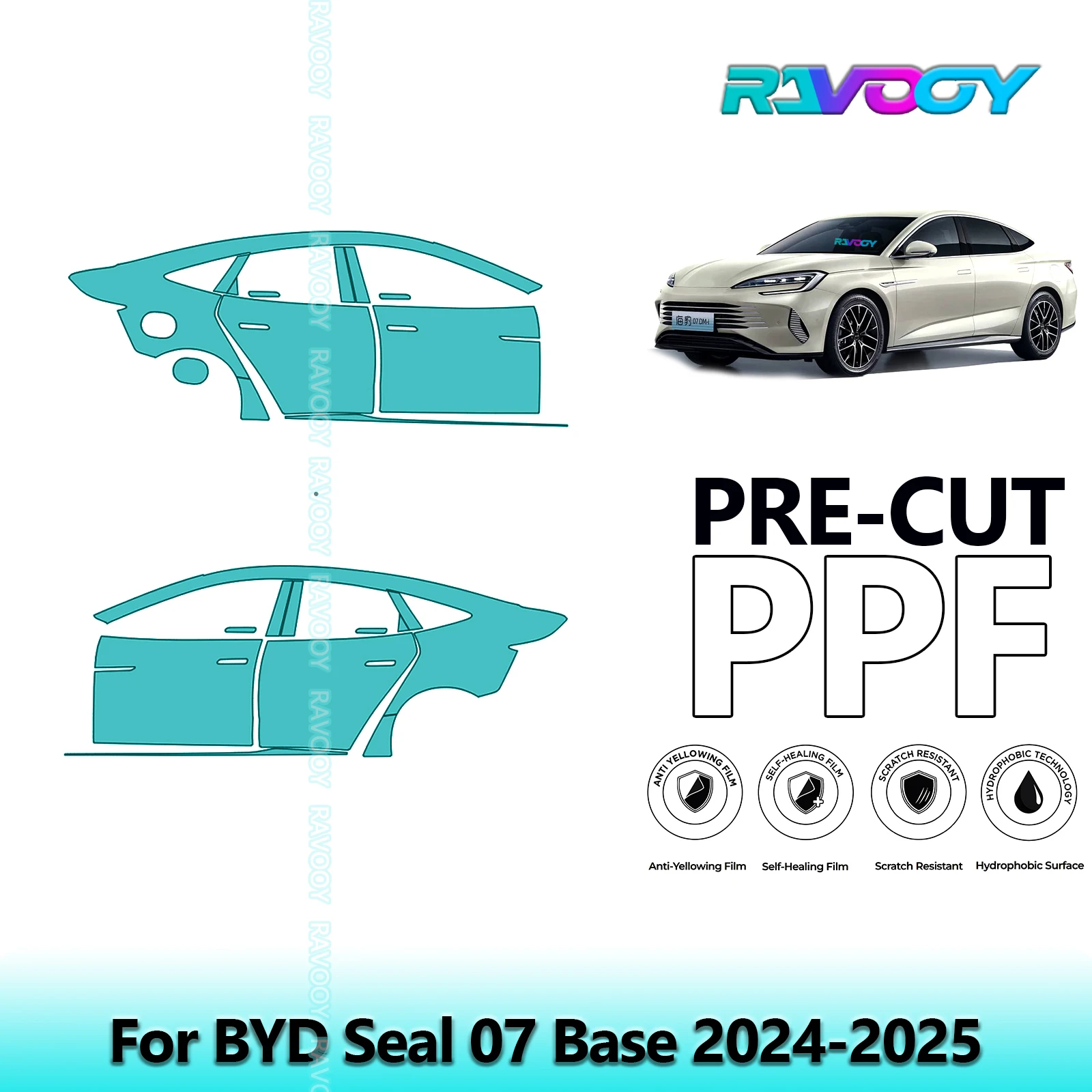 

For BYD Seal 07 Base 2024-2025 8.5mil Clear Matte Pre-Cut PPF Door & A/B Pillar Kit TPU Paint Protection Film Set