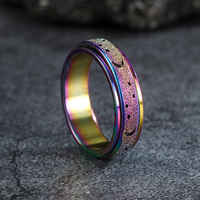 6MM Retro Rainbow Stainless Steel Moon And Star Metal Spinner Fidget For Women Anxiety Relife Spinning Ring Jewelry Bague Homme