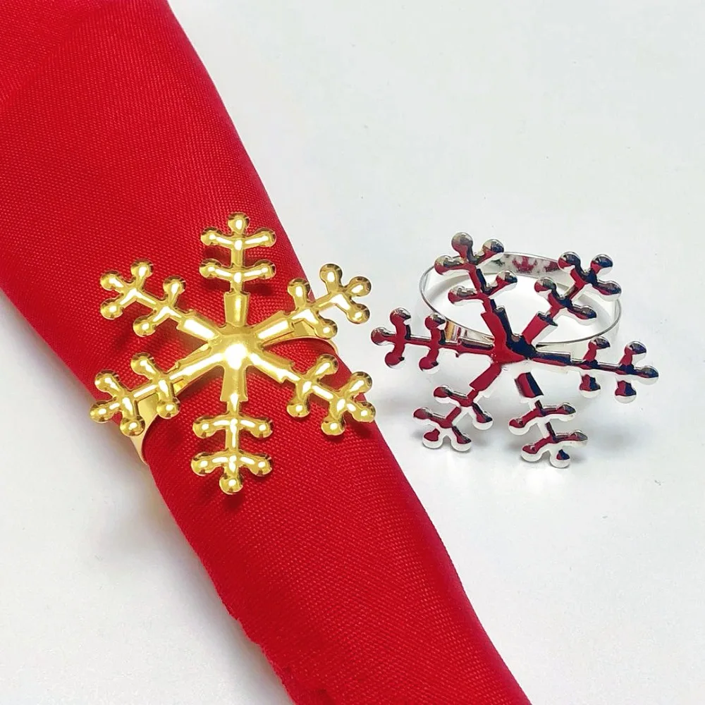 6PCS Gold/Silver Christmas Snowflake Napkin Ring Reusable Metal Xmas Napkin Holder Festival Electroplating Napkin Buckle