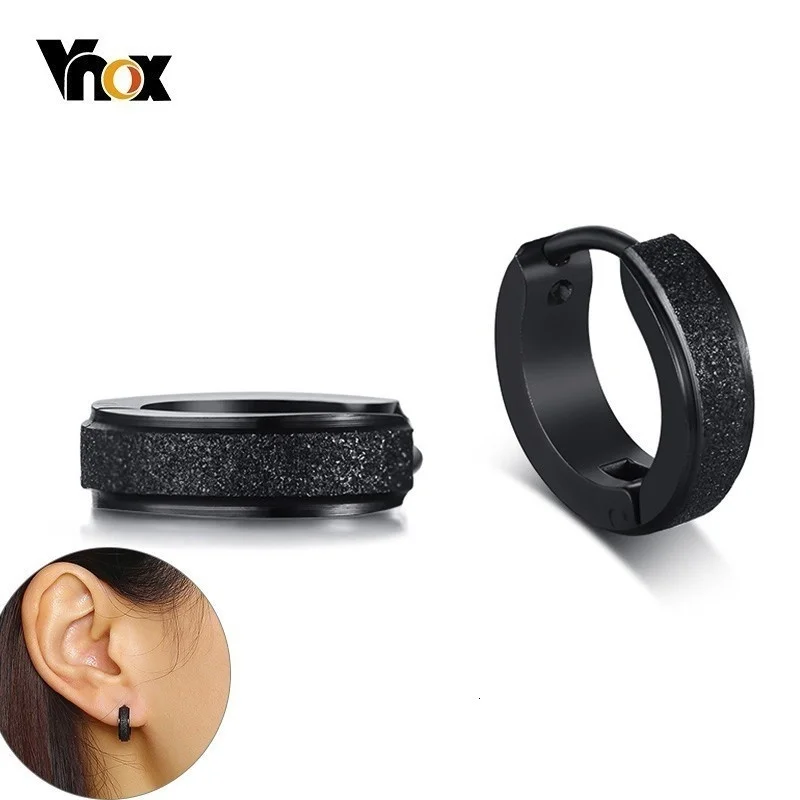 Vnox Simple Small Hoop Earrings for Women Men Sandblasting Solid Stainless Steel Circle Earrings Punk Brincos