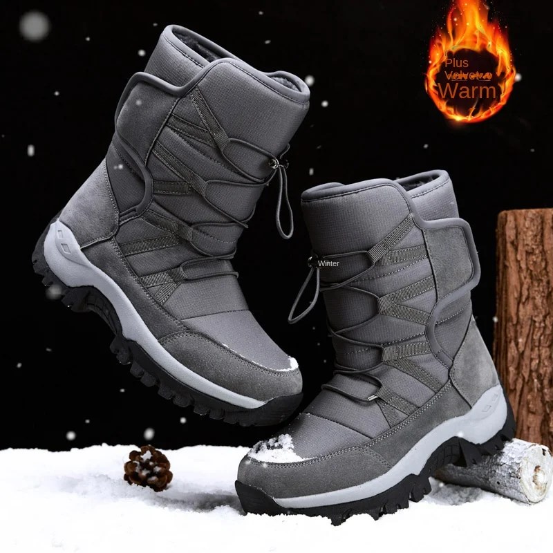 

Thickened snow boots men's and women's Velcro warm cotton boots winter couple large cotton shoes plush high-top shoes