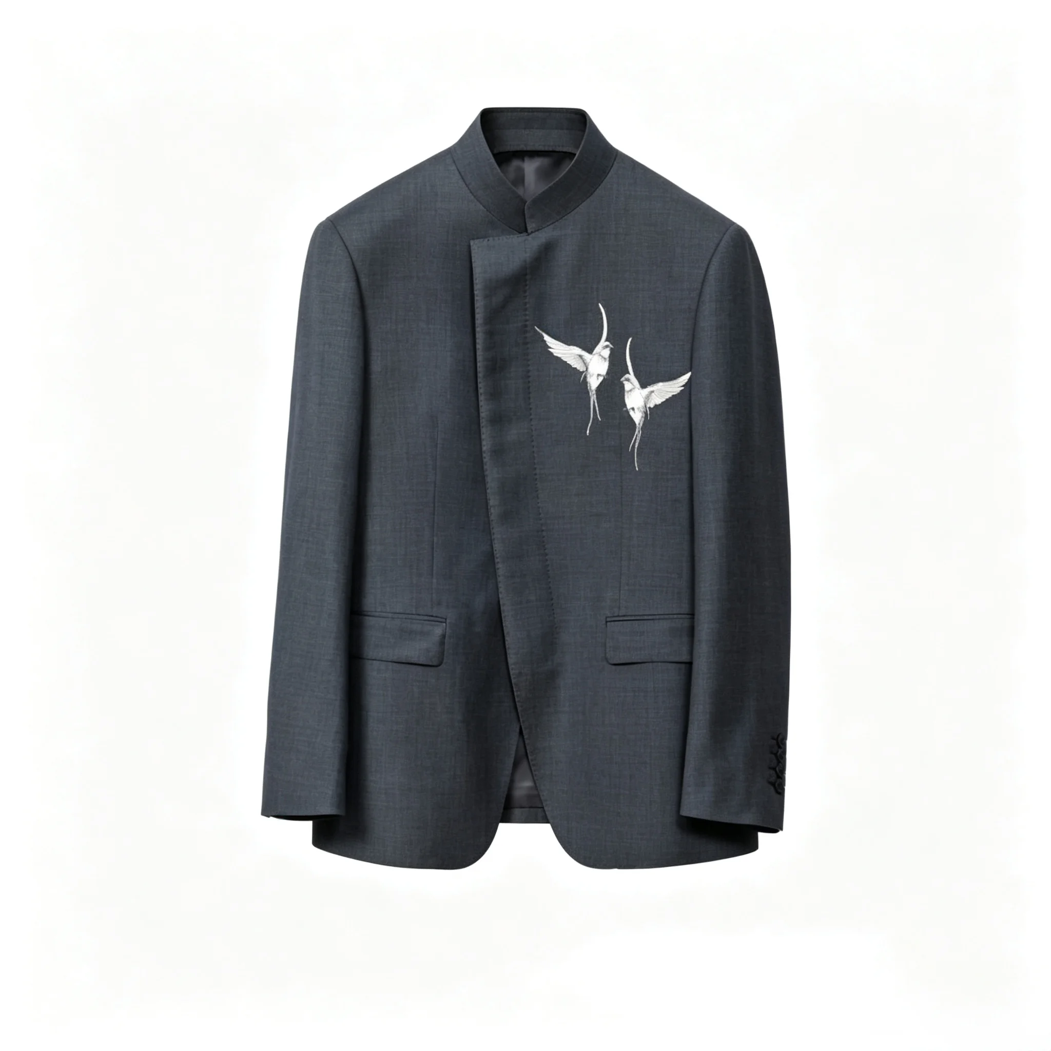 Chinese Style Embroidered Stand Collar Suit Set Men's Fashionable Pattern Casual Wool Blend Spring Autumn Wear