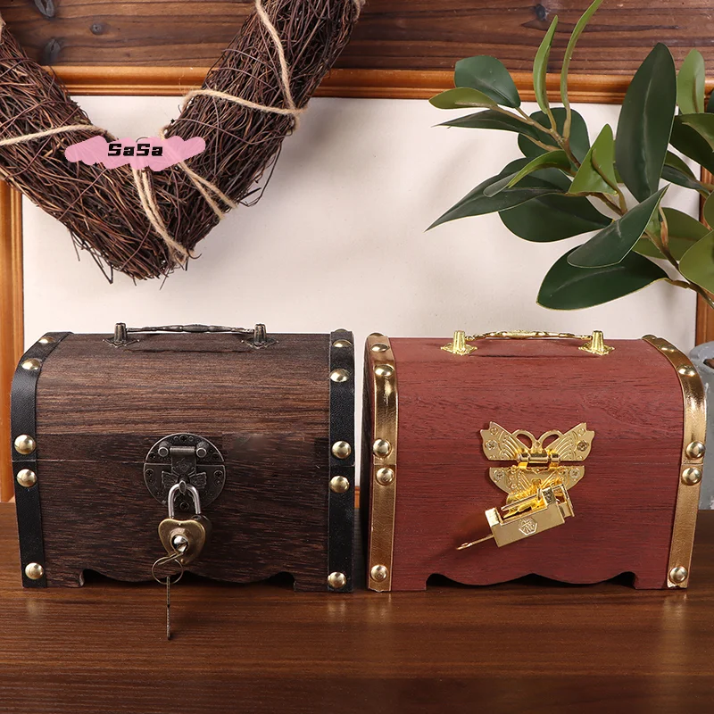 قطعة واحدة من صندوق تخزين صندوق الكنز العتيق مع قفل - حقيبة توفر منظم بنك الخنزير القديم لديكور المنزل #3