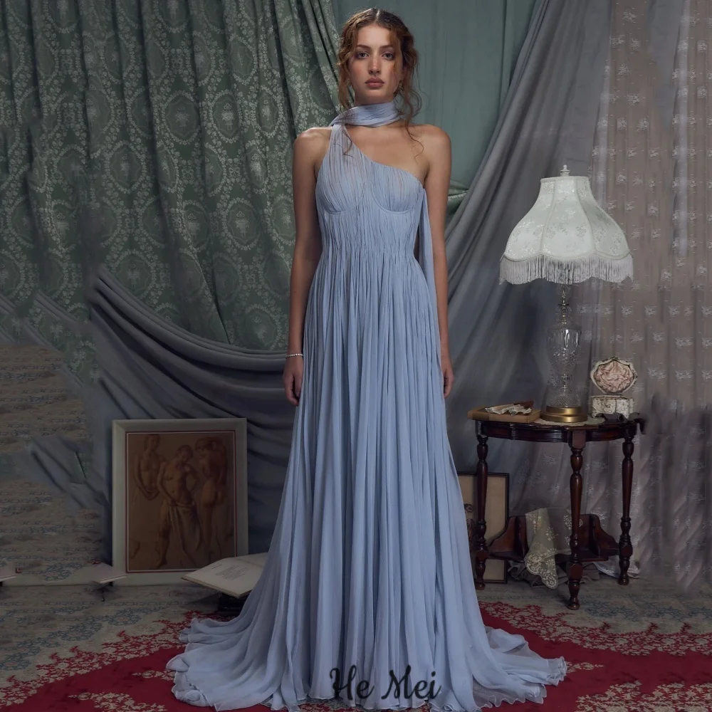 

Customized A Line Party Gowns One Shoulder Elegant Prom Dress High Split Floor Length Vintage Evening Dressفساتين سهرة