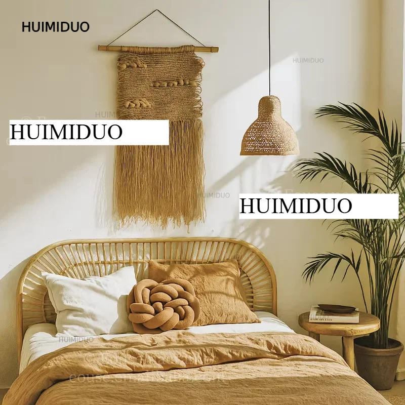 Rustic Handmade Macrame Wall Hanging Boho Woven Cotton Tapestry with Fringe for Living Room Bedroom Wall Decoration