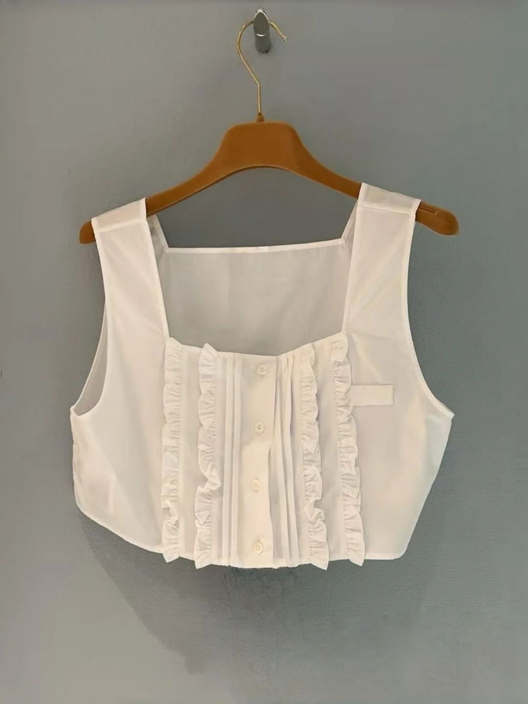 Women's Slim Fit Short Sleeveless Vest Single Button Closure College Style Fashion Youthful Outerwear Wood Grain  Design