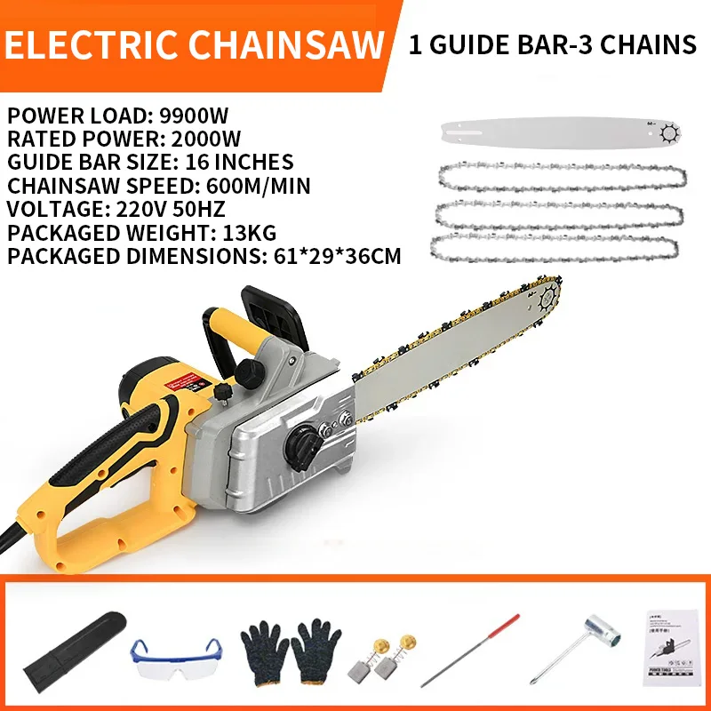 Electric Chainsaw for Logging High-Powered, Household-Use, 220V Plug-in, Compact, Handheld Electric Chainsaw for Wood Cutting
