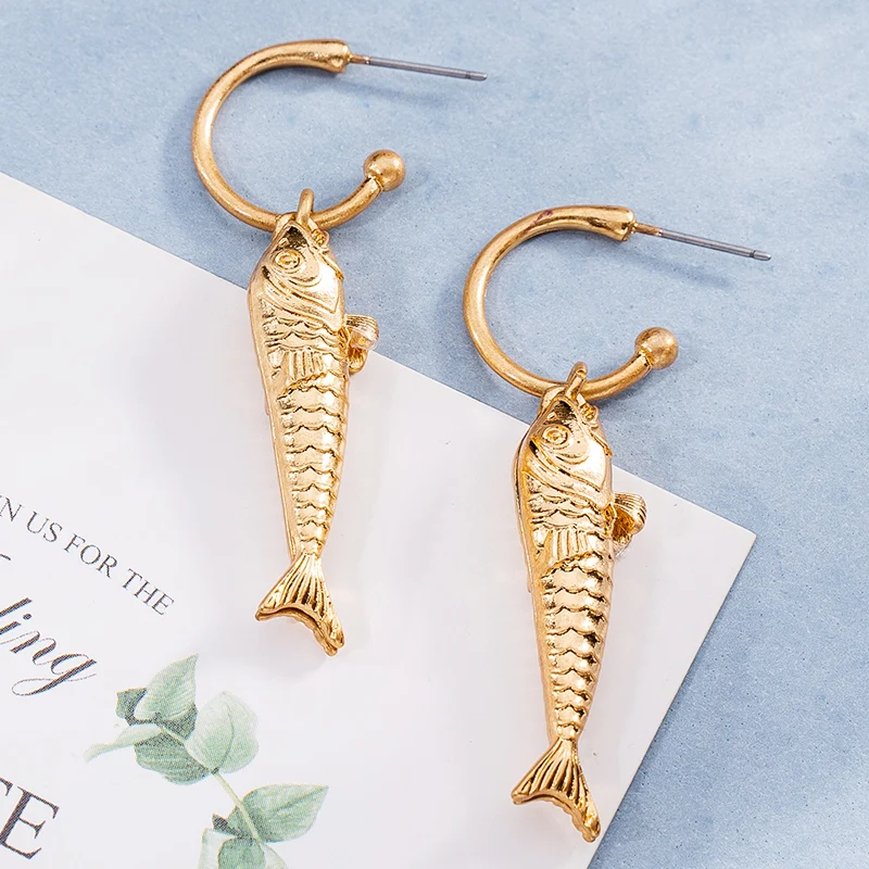 New In Vintage Earrings For Women Bohemia Gold Plated Earring Cute Metal Fishes Pendientes Multi Dangle  Jewelry 2024 Fashion