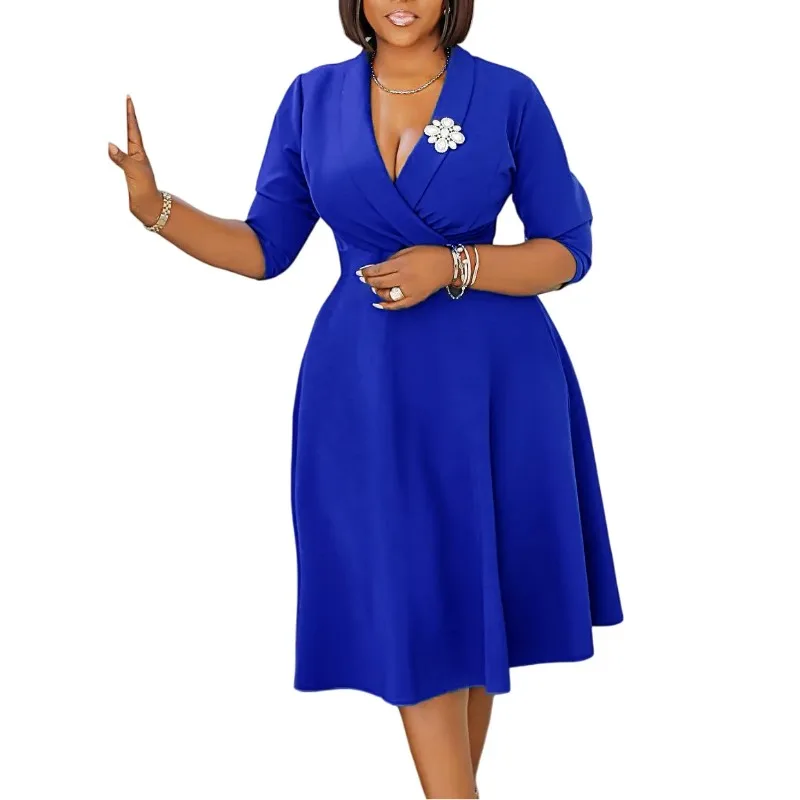 

2026 Дашики, африканские платья для женщин, элегантные весенне-летние африканские платья миди из полиэстера с рукавами 3/4, S-3XL