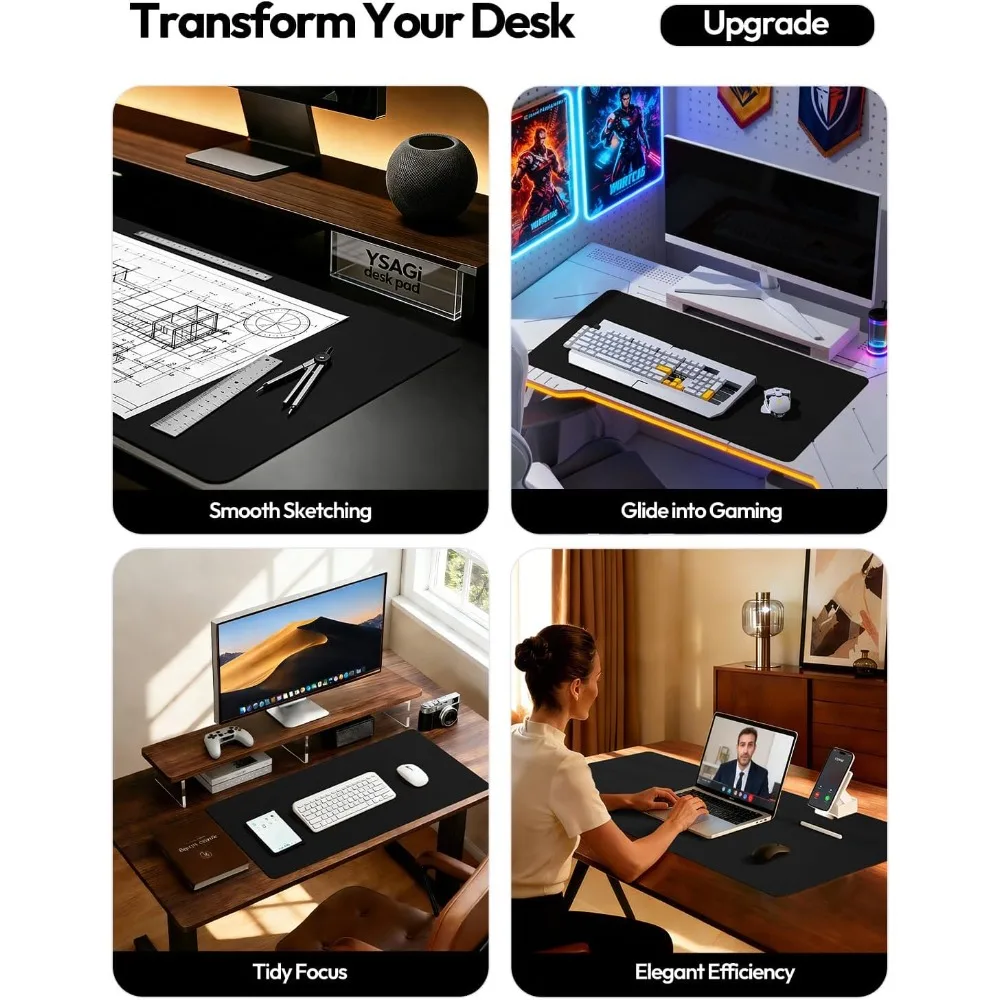 Large PU Leather Desk Pad Protector Non-Slip Waterproof Blotter for Office and Home Desk Laptop Mouse Pad Writing Mat Black 23.6 x 13.8 Inch view 2