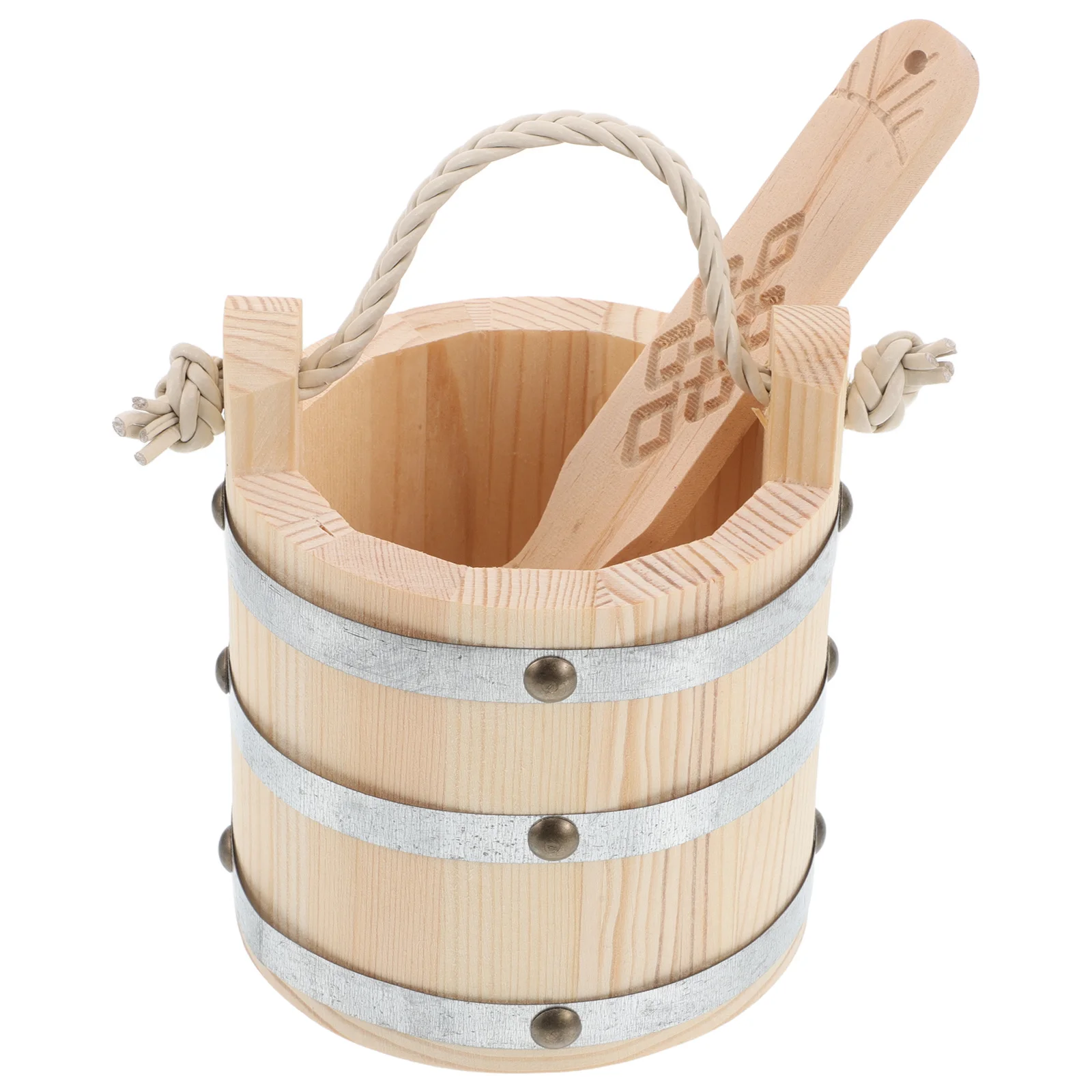 

1Set Wooden Kitchen Accessories Butter Yogurt Dairy Container Thick Solid Wood Ladle Sushi Rice Preparation Storage Rustic Home