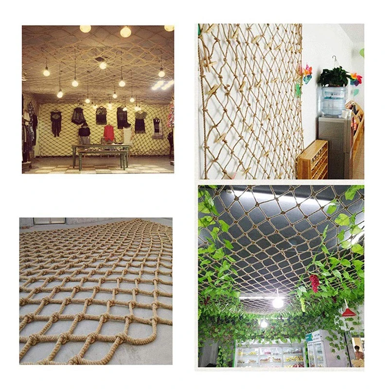 Hemp Rope Grid Decorative Net Retro Partition Decorative Fishing Net Outdoor Children\'S Climbing Net Safety Protection Net