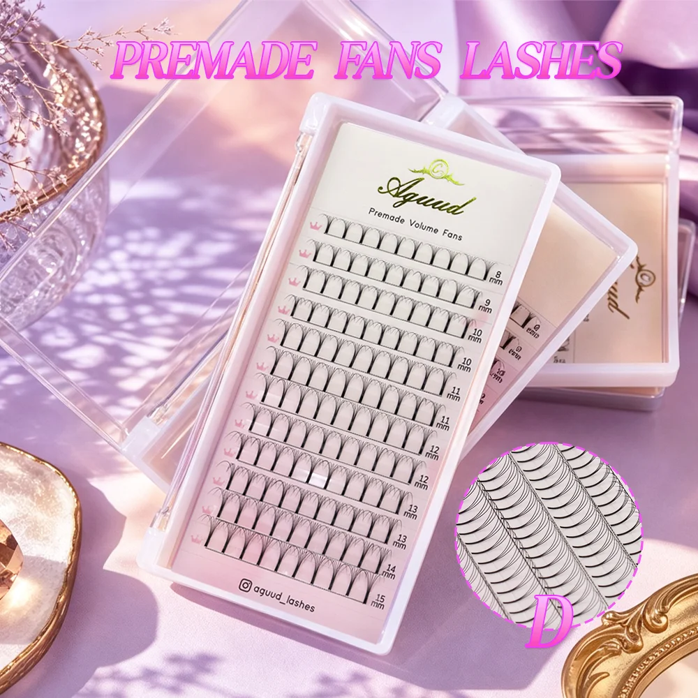 AGUUD Handgefertigte Vorgefertigte Wimpernverlängerungen 3D 4D 5D 6D Langer Stiel Spitze Basis Volumen-Wimpern Koreanisches PBT Vorgefertigte Volumen-Wimpern – Detail 1