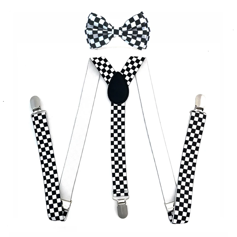 1 Juego de tirantes informales con diseño novedoso a cuadros a la moda, conjunto de pajarita con tirantes de mariposa para mujeres y hombres, conjunto de regalo con tirantes