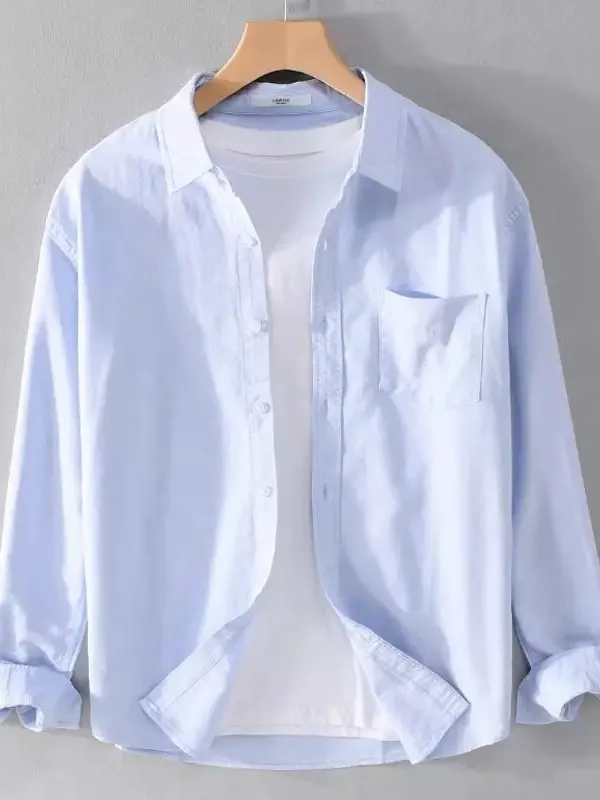 Men's Long Sleeve Casual Shirt Spring Autumn Loose Breathable Comfortable Business Casual Pure Color Fashionable Top