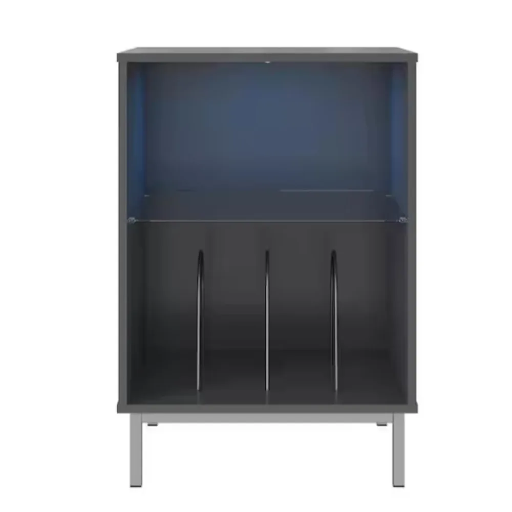 

Mid-Century Vinyl Storage Cabinet Table with Solid Wood Legs, Record Player Holder Dispaly Shelf for Bedroom Living Room