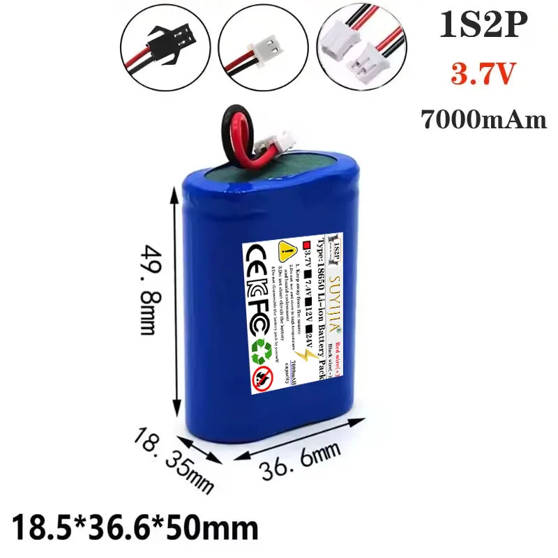 Batterie Au Lithium Pour Ventilateur Électrique, Lampe Télécommande, Bateau Jouet, Lumière LED Prise SM 18650 1S2P 3.7V 7000mAh