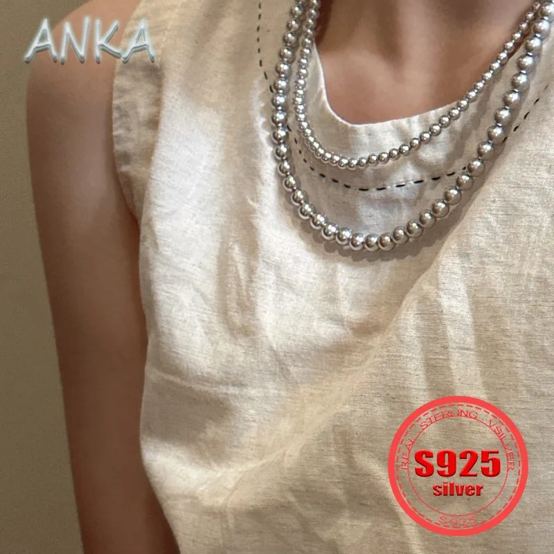 S925 Sterling Silver Korean Niche Real Multi Hemp Gray Necklace Fashion Basic Paragraph Pearl Texture Luster Collarbone Chain