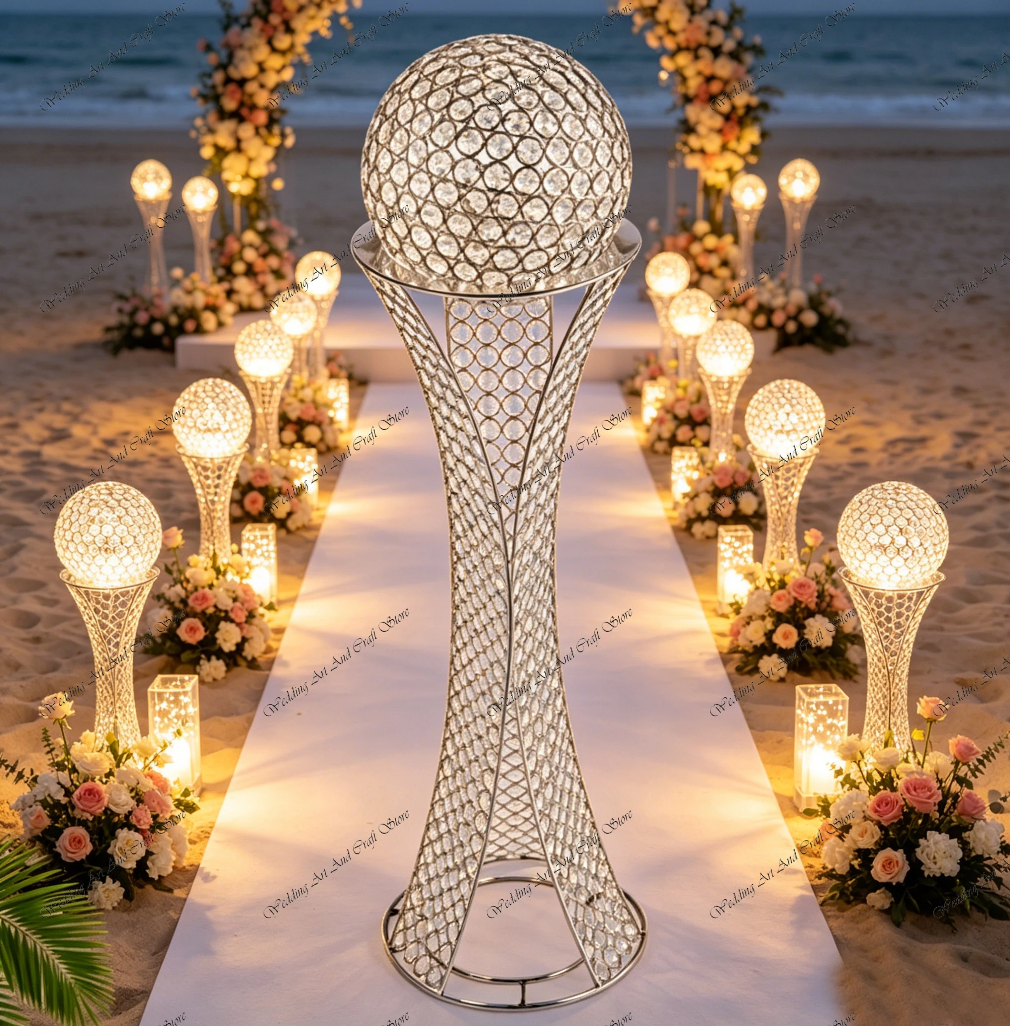 4pcs f30 100cm Wedding Crystal Gold Bead Table Centerpiece Flowers Vase for Wedding Decoration Event Party Decoration ivy1036