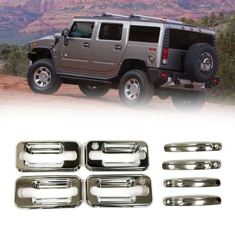 

8PCS Front+Rear Chrome Door Handle Cover Without Passenger Key Hole Exterior Covers For Hummer H2 SUV SUT 03-09