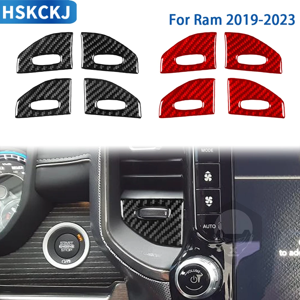 

For Dodge Ram 2019 2020 2021 2022 2023 Accessories Carbon Fiber Car Interior Air Outlet Knob Panel Trim Sticker Decoration