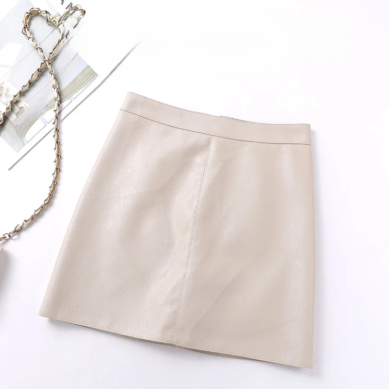 

Faionable High Waist A-Line Skirt Leather Skirt Slimming Design ort Length f Body Skirt Autumn Winter New Women's...