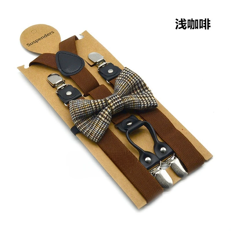 Solid Color Adult Suspenders Bow Tie Set 2.5cm 4 Clip Y-shaped Elastic Lengthened Unisex Slings Suitable For Wedding Accessories