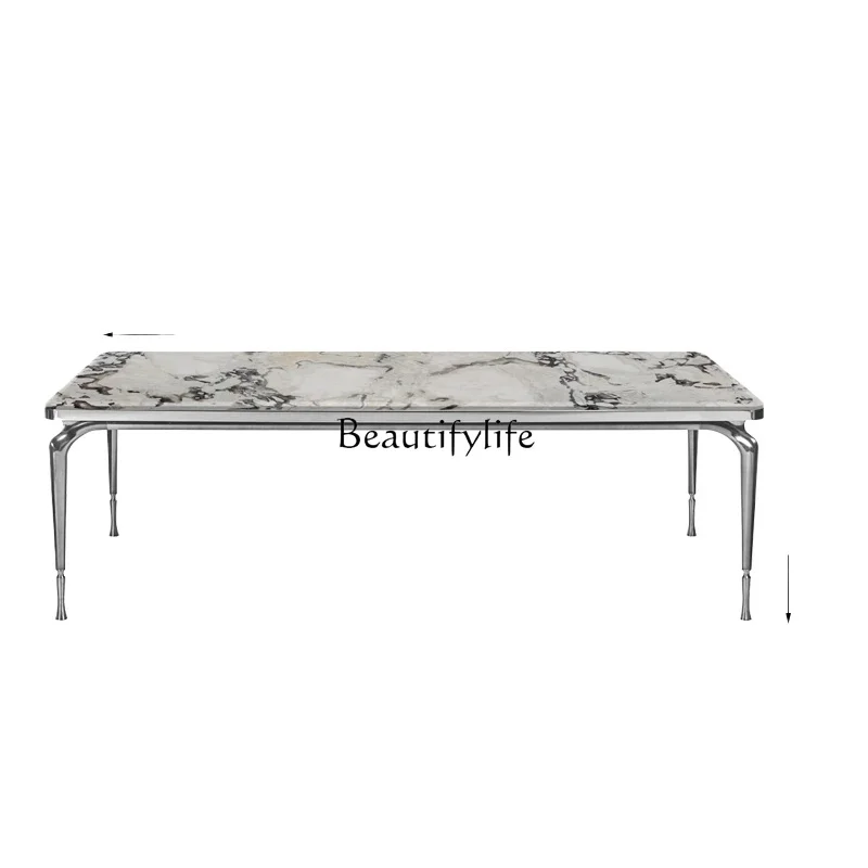 

Italian light luxury natural luxury stone marble dining table modern simple rectangular dining table and chair combination