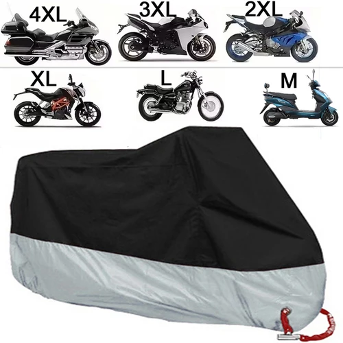 Imagen 1 del producto Cubierta de motocicleta para todas las estaciones, reflectante solar plateado y negro, impermeable, protección UV a prueba de polvo para Moto Scooter M a 4XL 2025