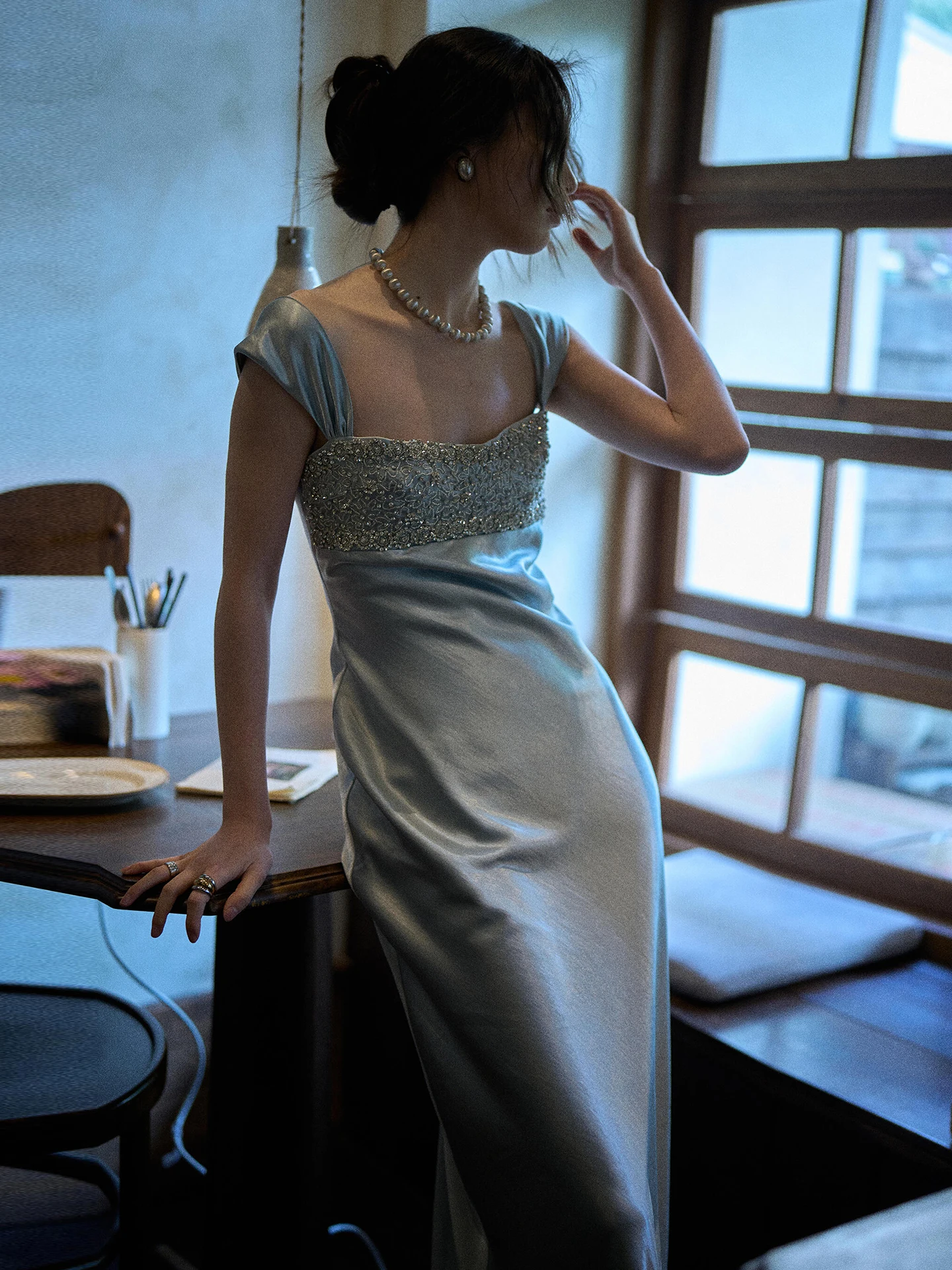 

Ele Blue Strapl Evening Gown for Women Faionable Performance Outfit Art Exam Student Host Dr Long Evening Gown