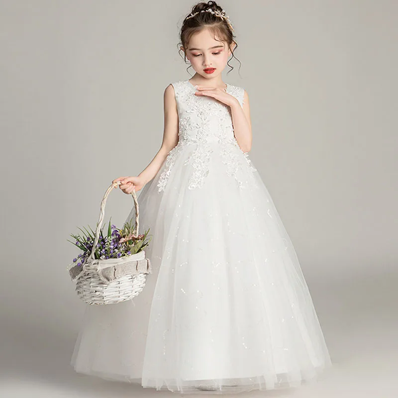 Kids Dresses For Girls Lace Dress Embroidered Gown Princess Clothes Children Formal Evening Party Flower Girls Wedding Vestidois