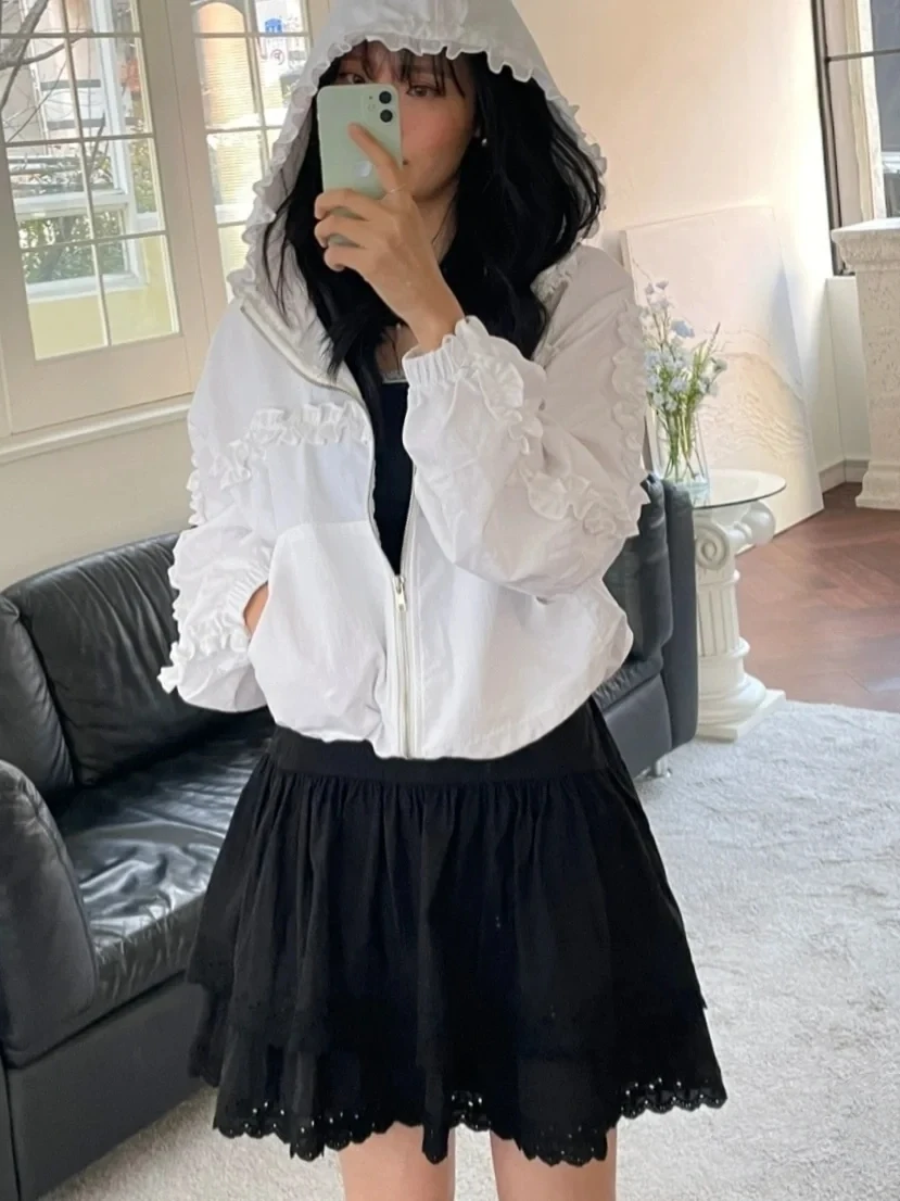 

Retro Splicing Hooded Long Sve Women's Jaet Coat Zipper ket Slimming Outerwear High Waist Commute Sle Polyester