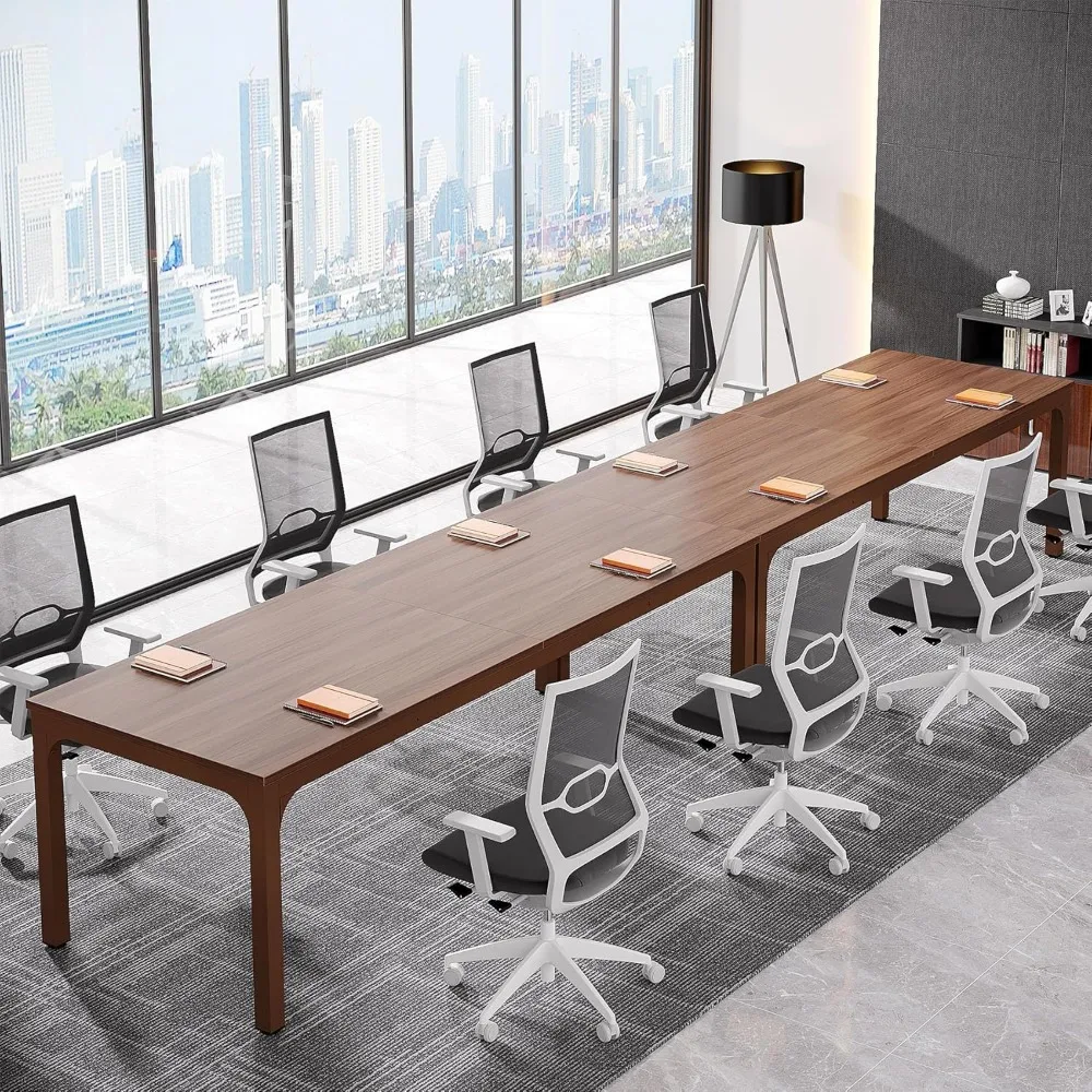 Mesa de conferencias rectangular, con almohadillas para los pies, protege los pisos, grande, para reuniones, para for10-12 personas