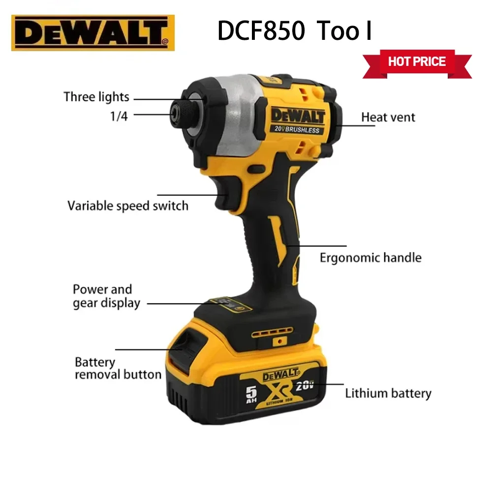 

DEWALT DCF850 205NM Бесщеточная аккумуляторная отвертка, электроинструмент, аккумуляторная батарея DEWALT 20 В дальнего действия