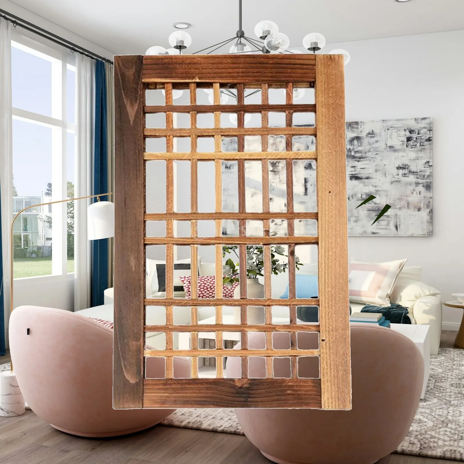 Window Frame Yard Trellises Wood Window Pane Wall Art for Backyard, Patio, to Hang Simple Old Vintage