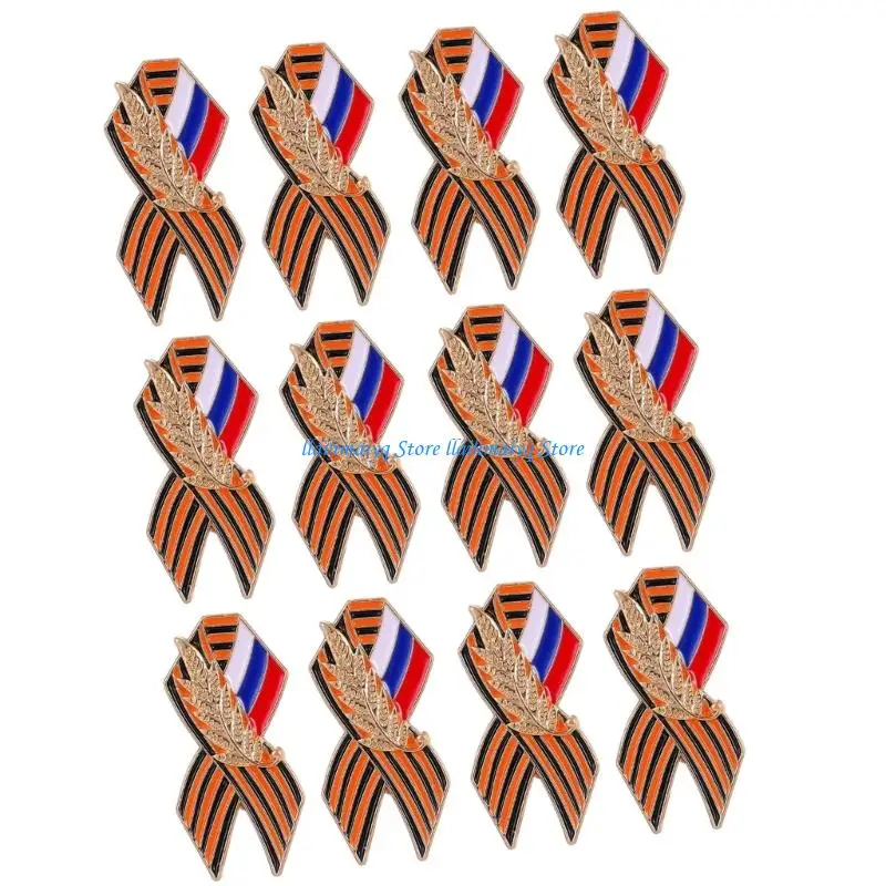 573B 12PCS Zinc Alloy Russian Federation Flag Brooch Wheat Ear Safety Lapel Pin Perfect For Gifting And Collection