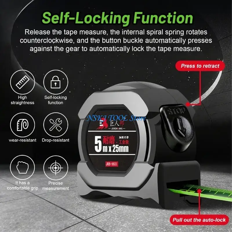 L8RC 19mm/25mm Measuring Tape Fluorescent Green Tape Measure for Industry Home Metric Ruler with Auto Lock and Back Clip