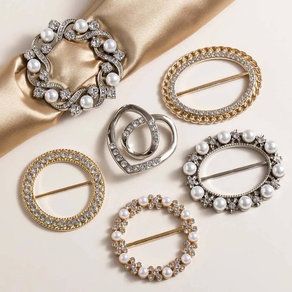 Fashion Jewelry Elegant Square Round Three-ring Pearl Scarf Buckle Brooch Scarf Ring Shawl Clip