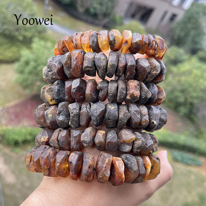 Raw Amber Bracelets for Men Women Unique Irregular Black Bead Good Smell 100% Real Natural Stone Healing Amber Jewelry Wholesale