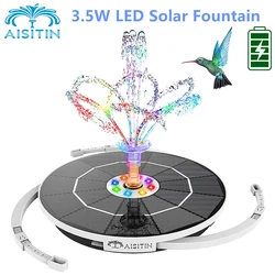 AISITIN 3.5W LED fontanna solarna do Birdbath, słoneczne fontanny wodne z akumulatorem 3000mAh 6 dysz, zasilana energią słoneczną pompa fontannowa