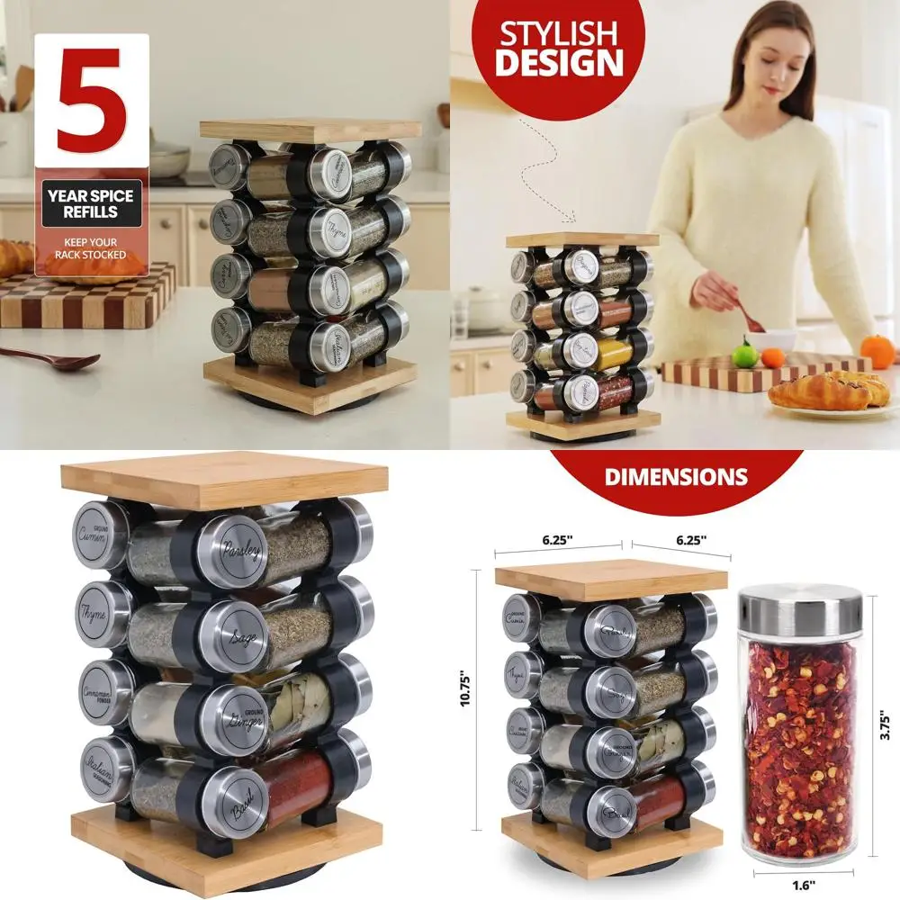 

Органайзер для специй Orii на 16 банок с 5 летными поставками — предварительно наполненный набор приправ