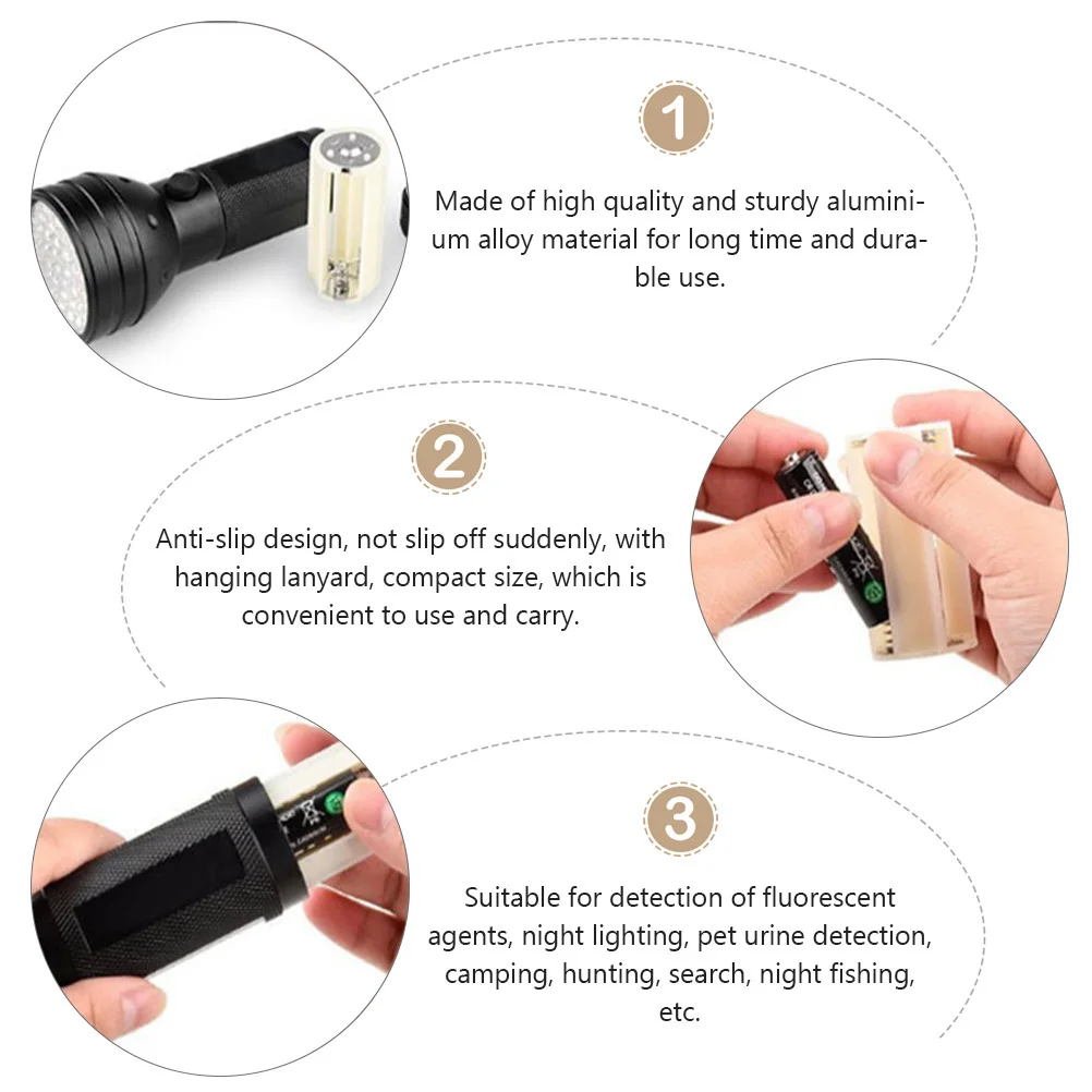 

51- Flashlight Black Light Torch Waterproof For Pet Urine Detection Camping Hunting Night Fishing Fluorescent Inspection