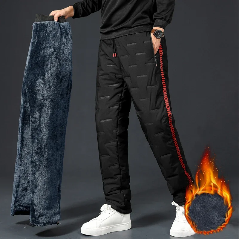 Winter Lambswool Down Pants Warm Thicken Sweatpants Men Fashion Joggers Water Proof Casual Pants Men Brand Plus Fleece Trousers