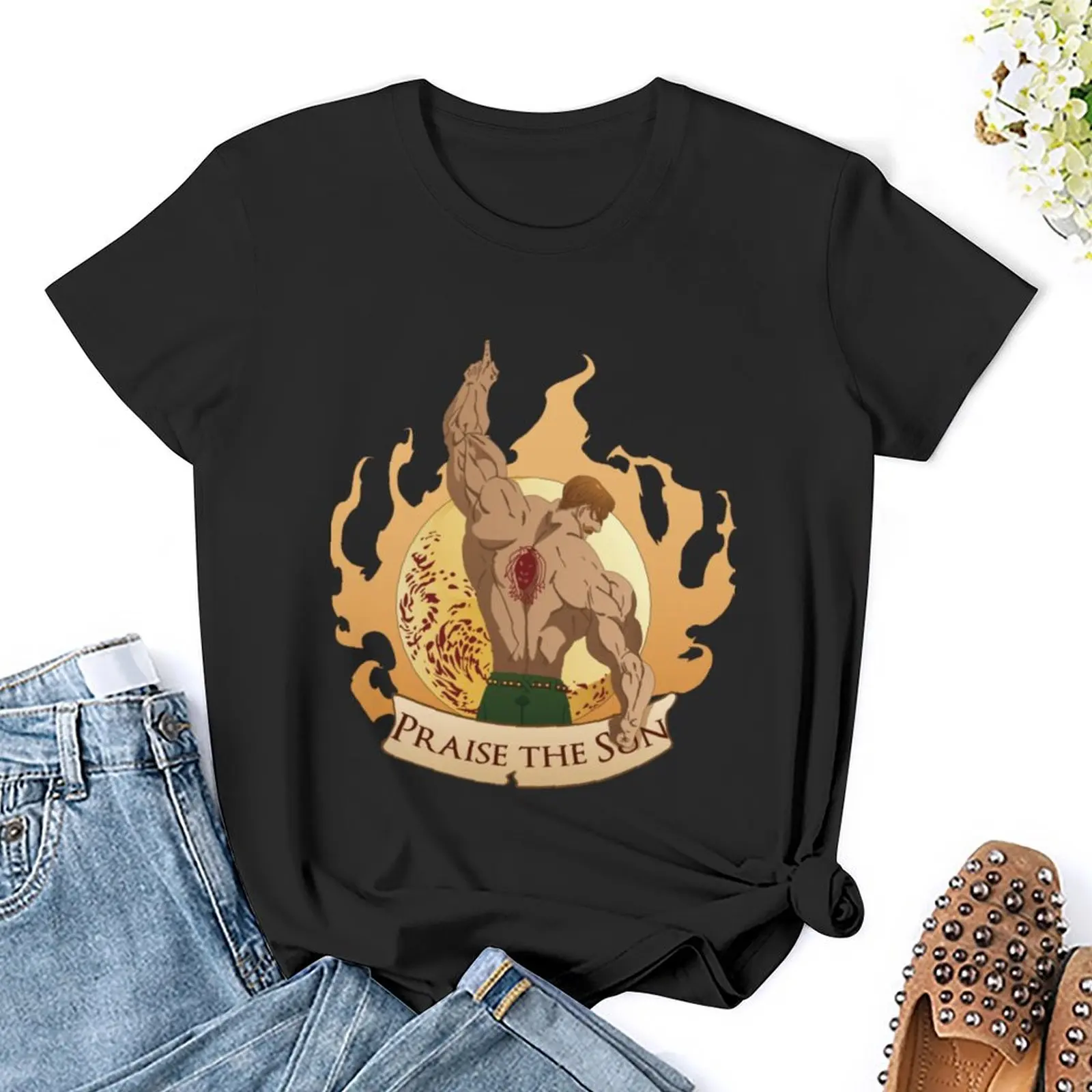 Escanor loben die Sonne T-Shirt Sommer Tops Hippie Kleidung ästhetische Kleidung Kurzarm T-Shirt übergroße T-Shirts für Frauen