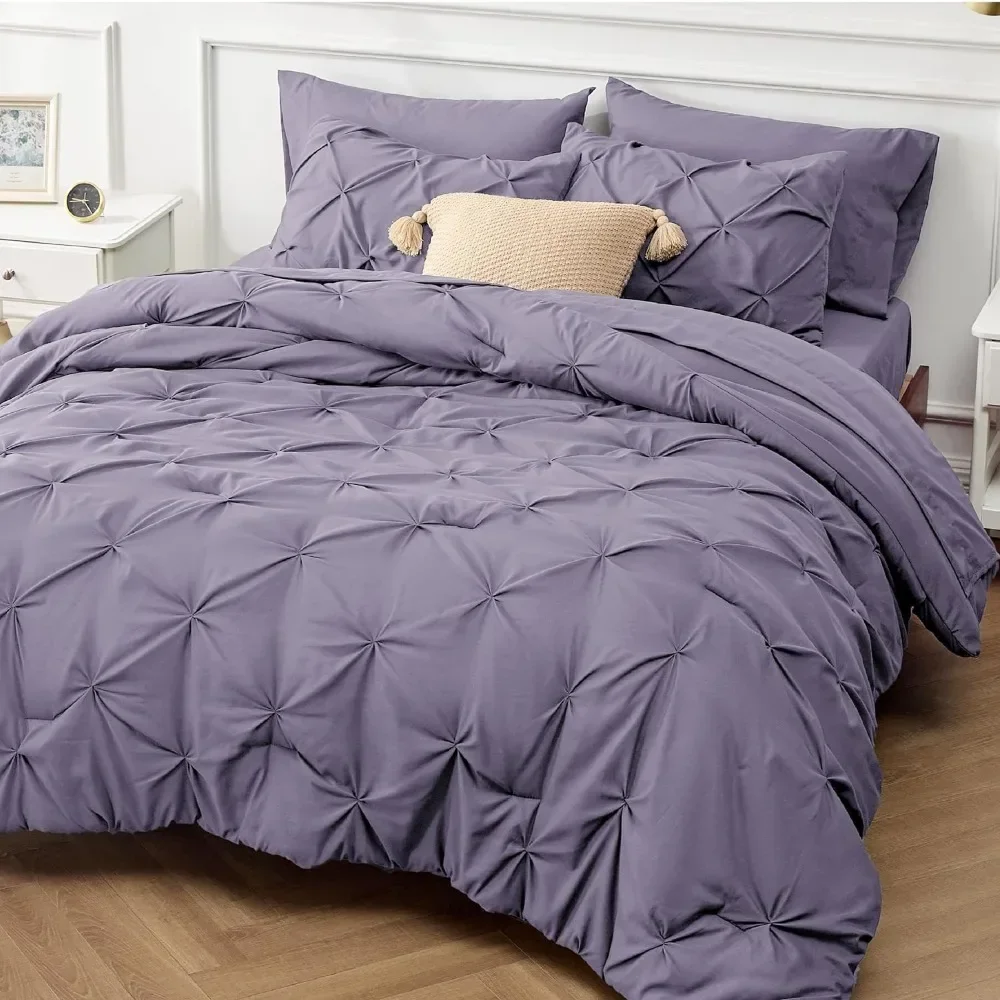 

Comforter Set Grayish Purple - Cal King Bed Set 7 Pieces,King Bedding Set with Comforters, Sheets, Pillowcases Shams