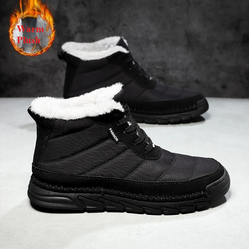 Men's Boots Plus Size Plush Inner Lining Snow Ankle Boots Non-slip Outdoor Hiking and Walking Sneakers Winter Casual Work Shoes
