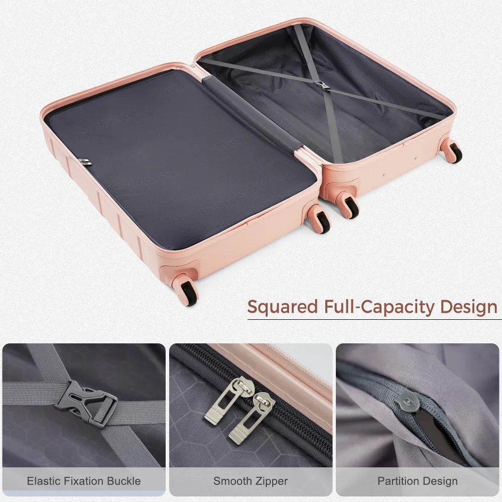 

4PCS ABS Travel Luggage Set Lightweight Carry On Suitcase 360° Spinner Wheels with Travel Bag Pink