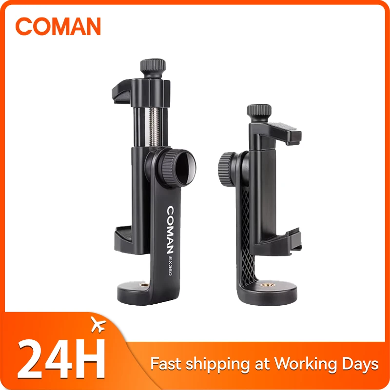 COMAN EX360 Phone Holder Mount Clamp Clip Horizontal and vertical Shooting For iPhone Smartphone Cold Shoe Mount Video Light Mic