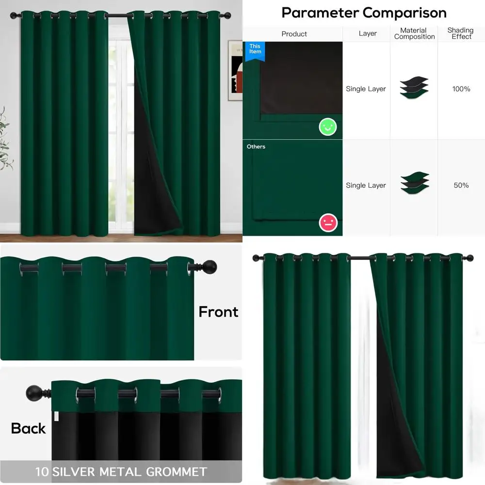 

Затемняющие изолированные шторы с затемнением, 100% блокировка света, верхние панели с люверсами для спальни, 62 Вт x 84 л, набор из 2 шт.